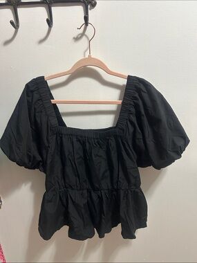Black Puff-Sleeve Square Neck Women’s Top